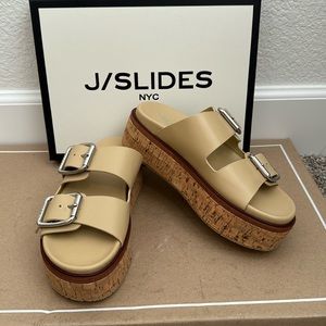 J Slides brand new sand leather Belinda platform sandals size 6.5